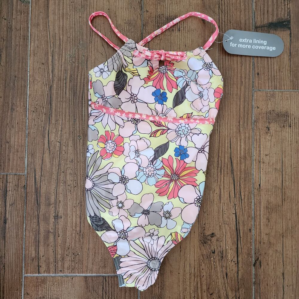 brand new girls floral one piece swimsuit size XS 4-5